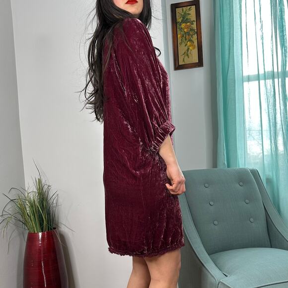 Sundance Maroon Lightweight Velvet Shift 3/4 Sleeve Dress - Picture 3 of 7